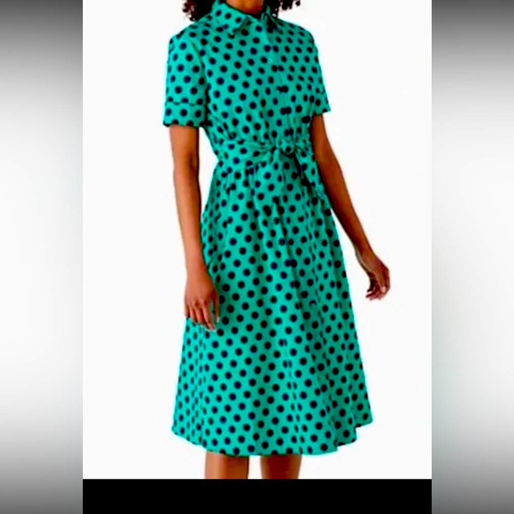 Kate spade delightful dot tie waist shirt midi dress RARE with pockets size S